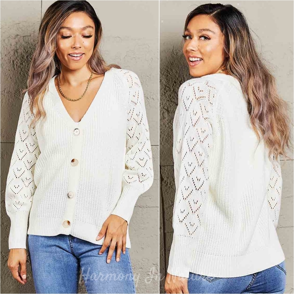 Charli Rib-Knit Raglan Cardigan - White - Picture 1 of 8